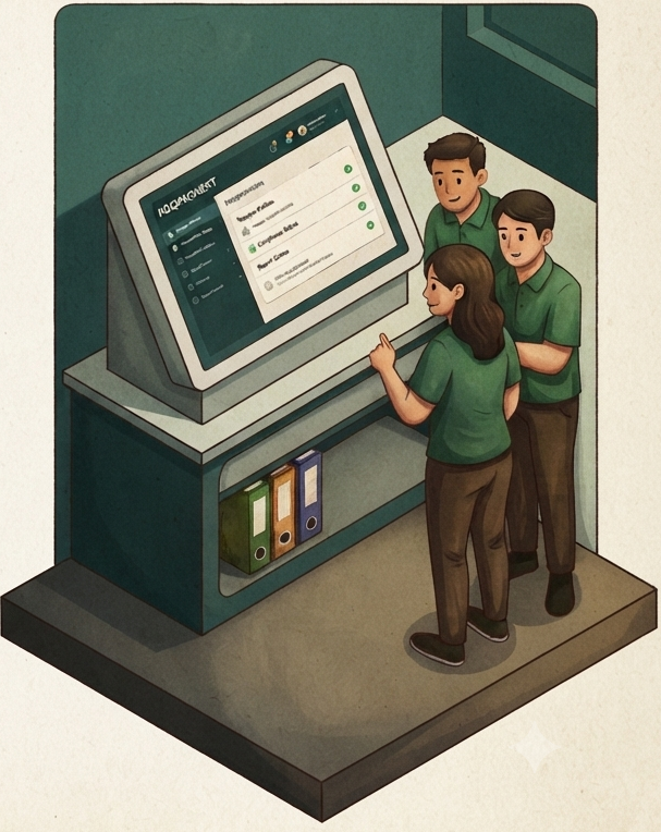 Cooperative officers working together in a guided digital workspace